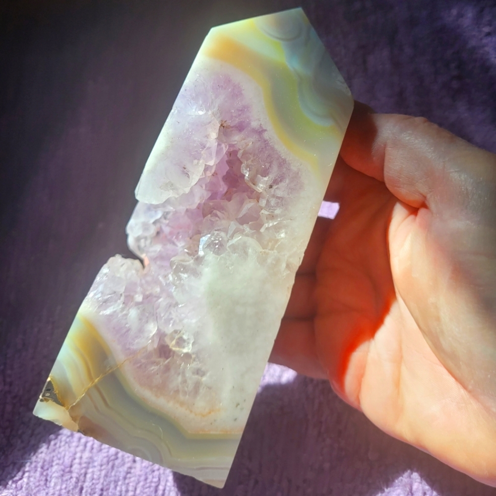 Chunky Pink & Lavender Amythyst & Agate Tower 6" Tall.
